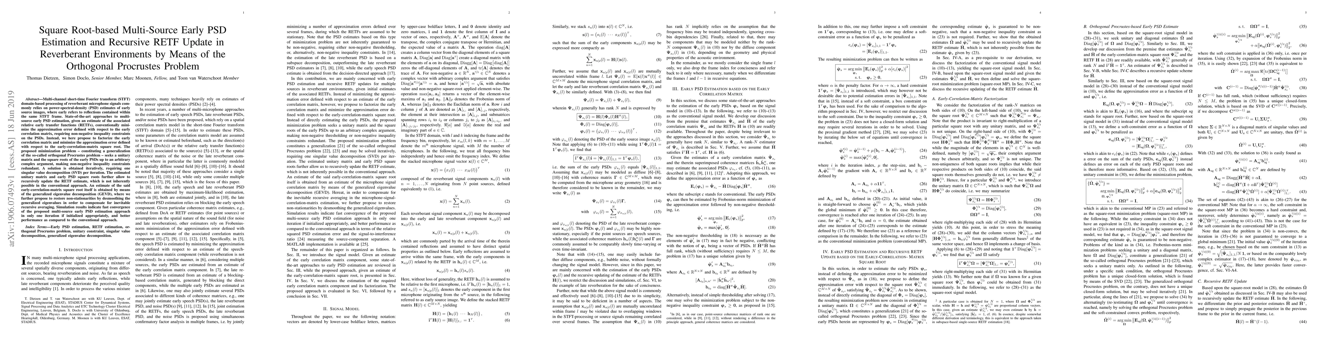 Thumbnail for Square root-based multi-source early PSD estimation and recursive RETF
  update in reverberant environments by means of the orthogonal Procrustes
  problem
