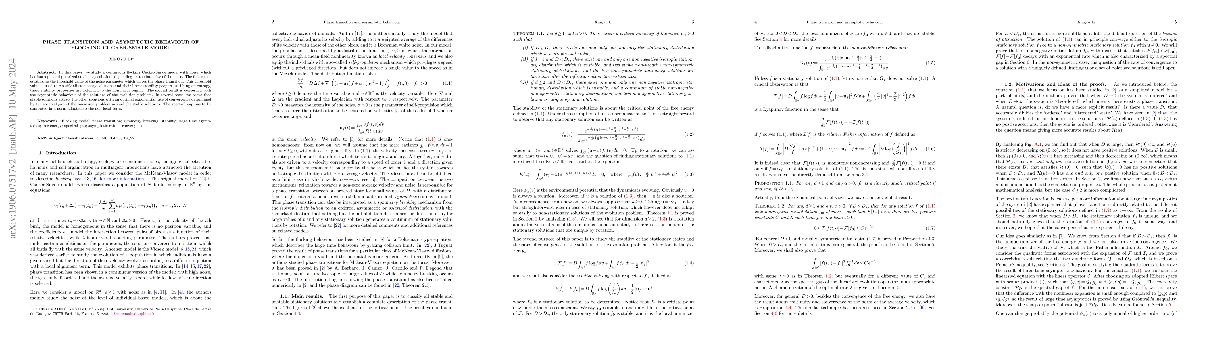 Thumbnail for Phase transition and asymptotic behaviour of flocking Cucker-Smale model