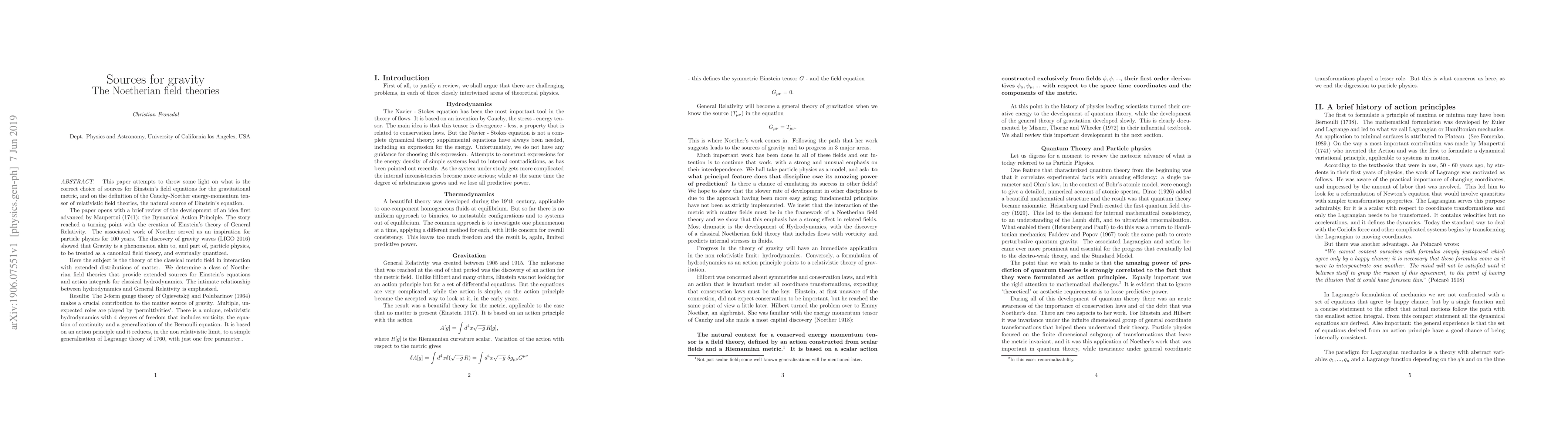 Thumbnail for Sources for gravity. The Noetherian field theories