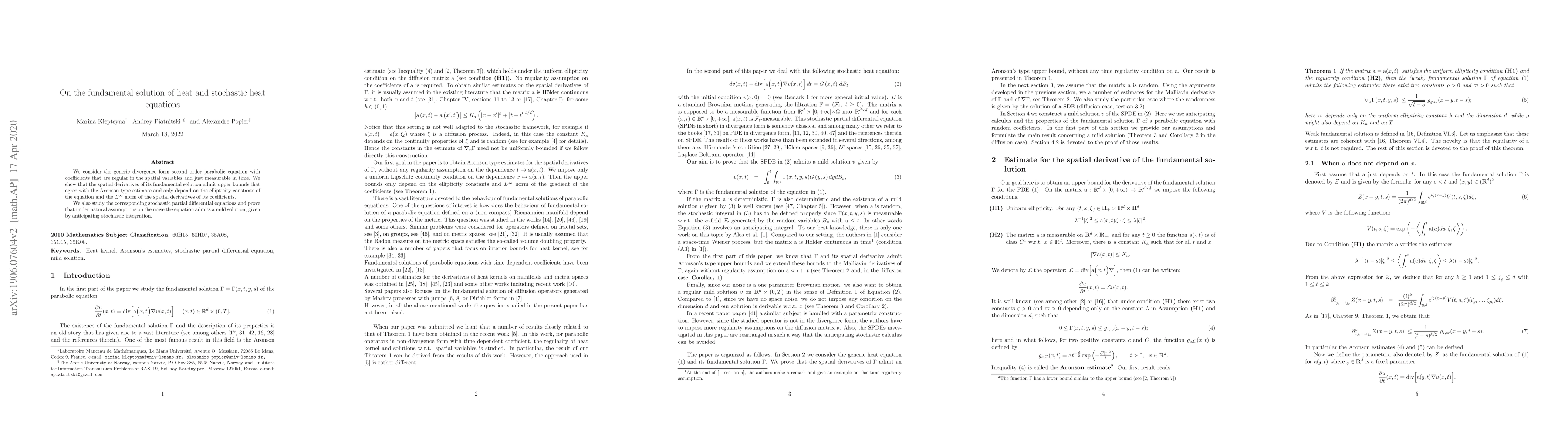 Thumbnail for On the fundamental solution of heat and stochastic heat equations