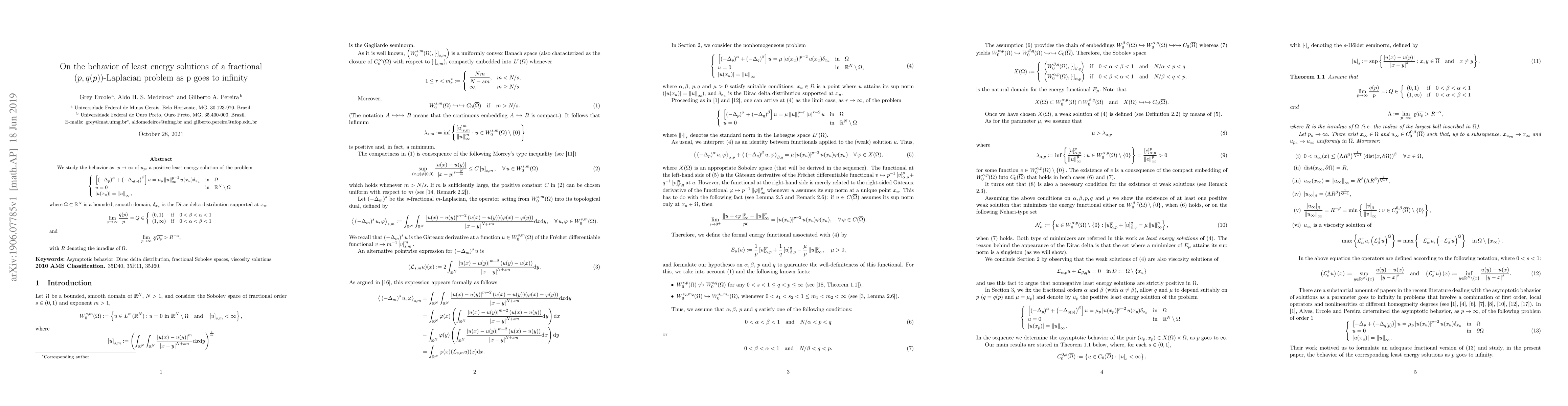 Thumbnail for On the behavior of least energy solutions of a fractional
  $(p,q(p))$-Laplacian problem as p goes to infinity