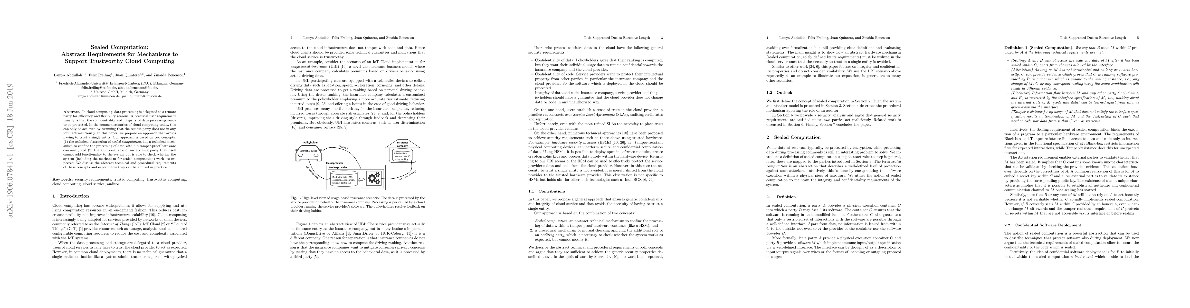 Thumbnail for Sealed Computation: Abstract Requirements for Mechanisms to Support
  Trustworthy Cloud Computing