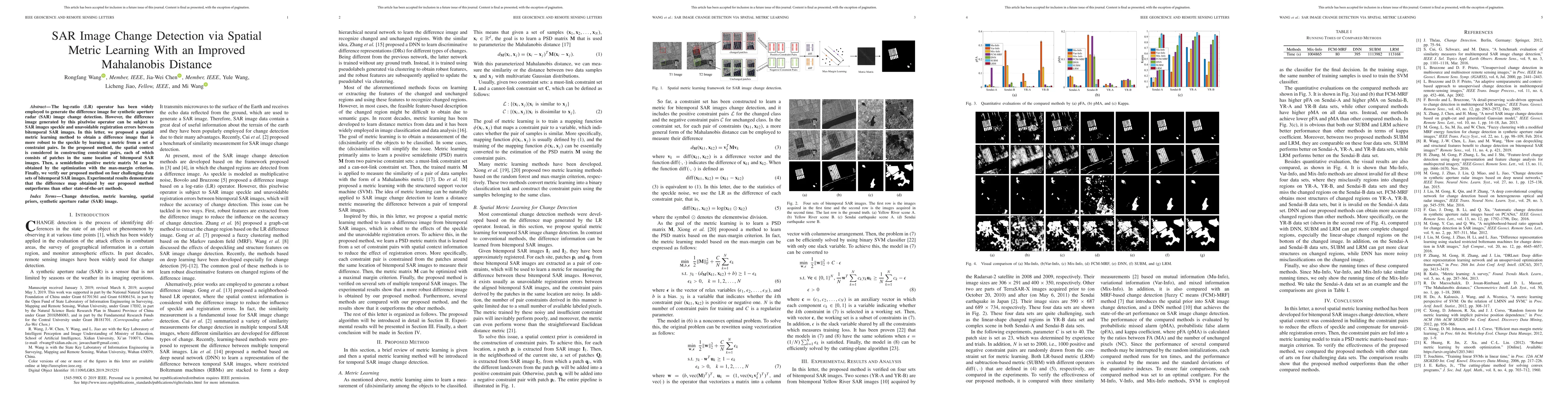 Thumbnail for SAR Image Change Detection via Spatial Metric Learning with an Improved
  Mahalanobis Distance