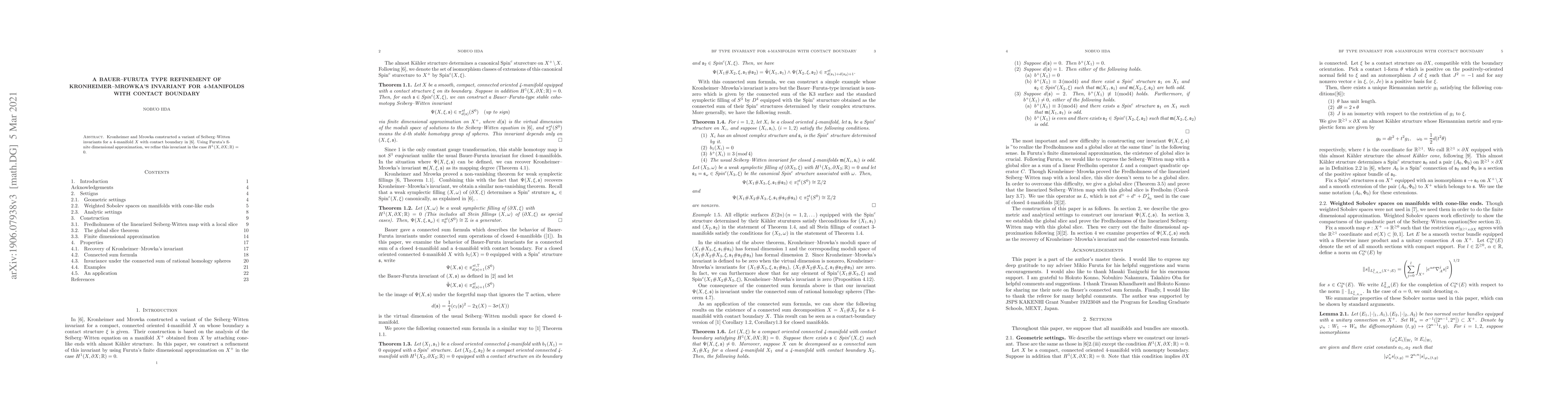 Thumbnail for A Bauer-Furuta type refinement of Kronheimer-Mrowka's invariant for
  4-manifolds with contact boundary