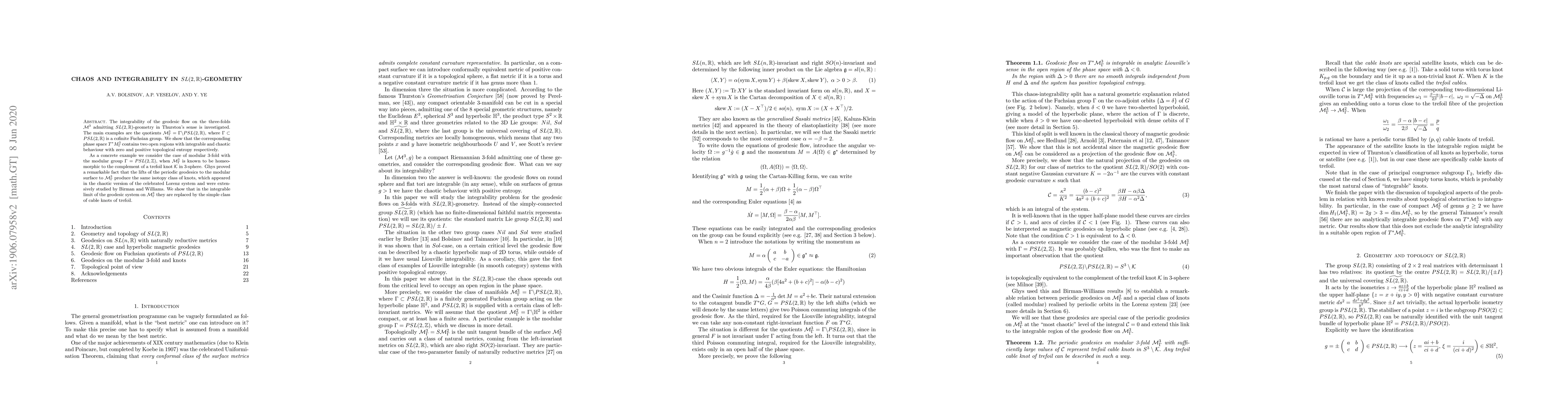 Thumbnail for Chaos and integrability in SL(2,R)-geometry