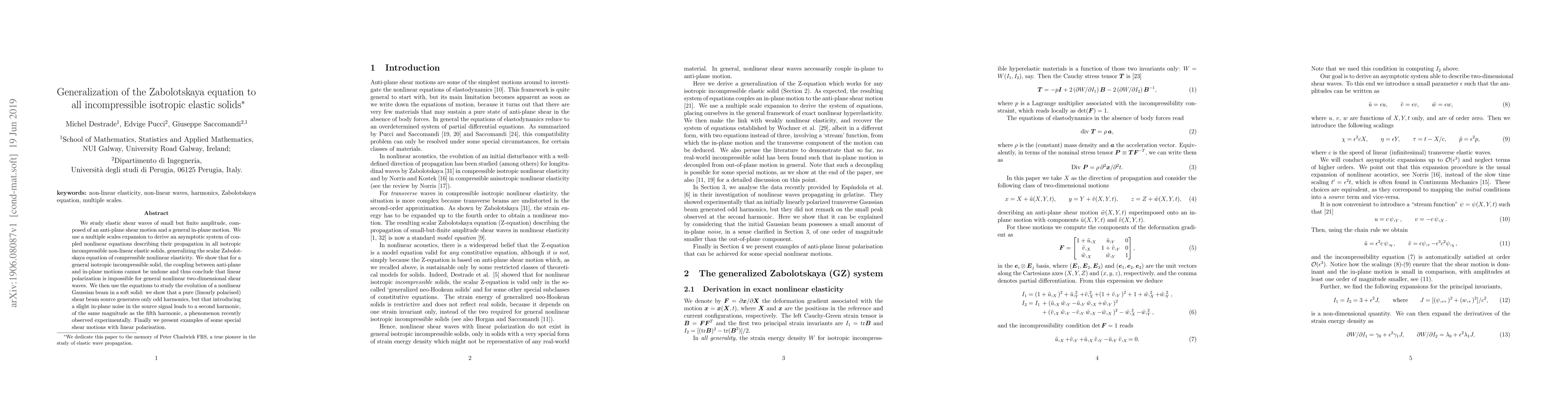 Thumbnail for Generalization of the Zabolotskaya equation to all incompressible
  isotropic elastic solids