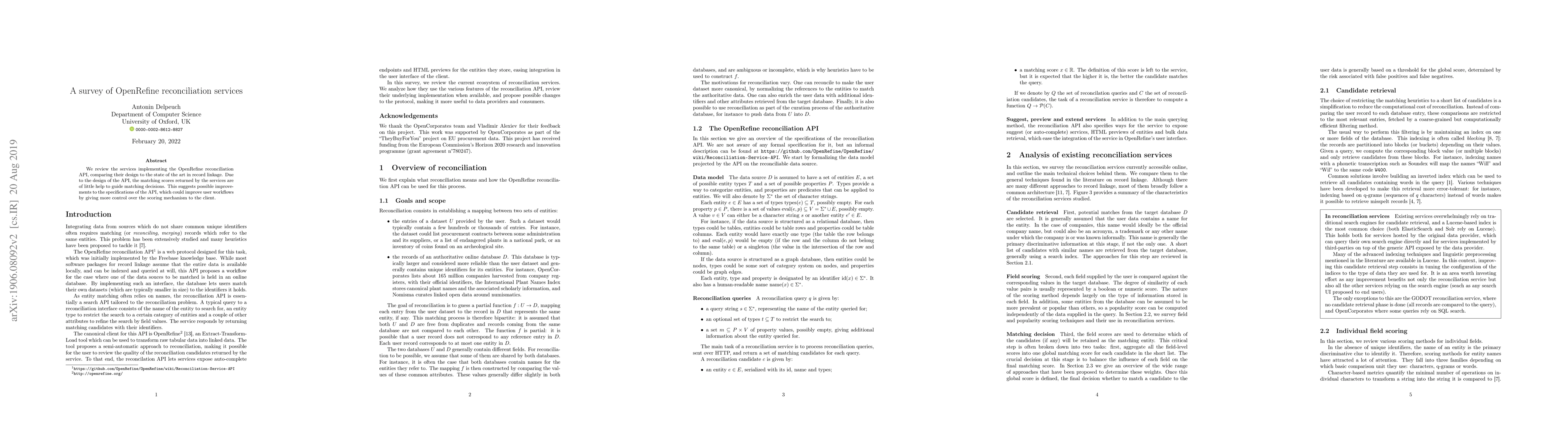 Thumbnail for A survey of OpenRefine reconciliation services