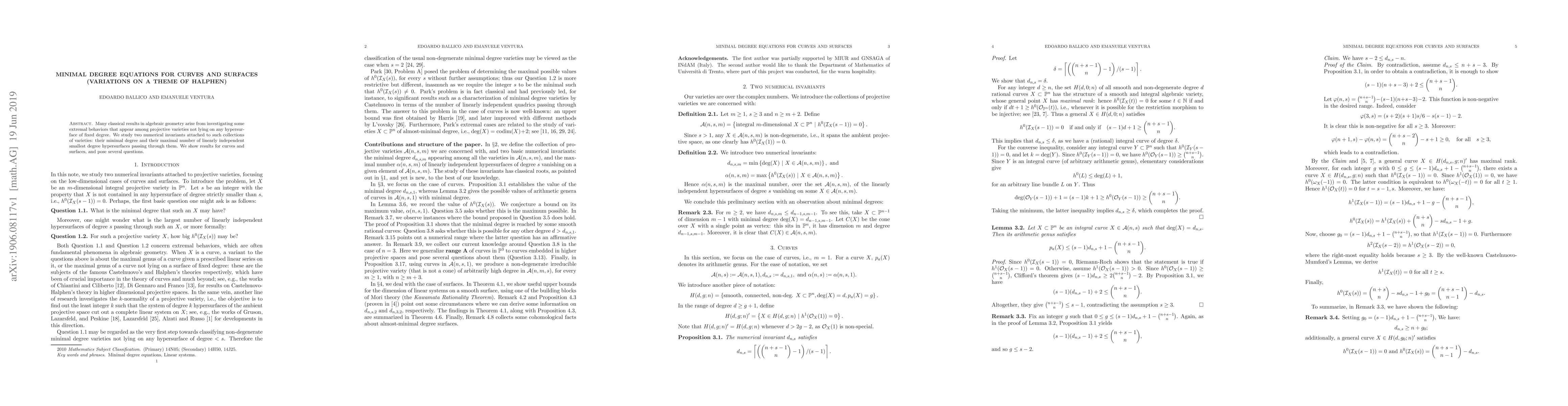 Thumbnail for Minimal degree equations for curves and surfaces (variations on a theme
  of Halphen)