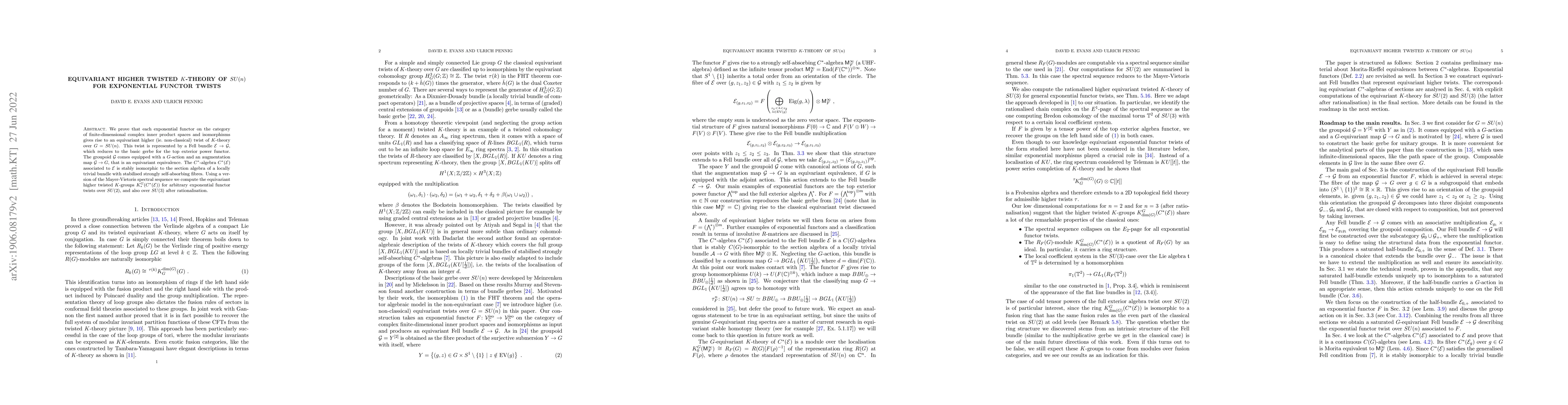 Thumbnail for Equivariant higher twisted K-theory of SU(n) for exponential functor
  twists