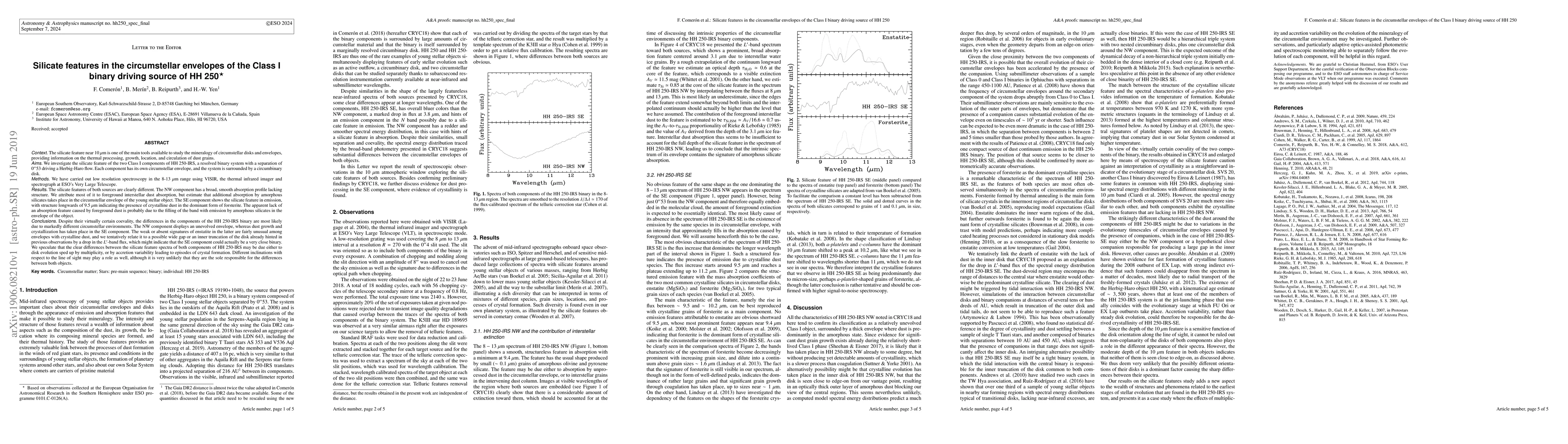 Thumbnail for Silicate features in the circumstellar envelopes of the Class~I binary
  driving source of HH250