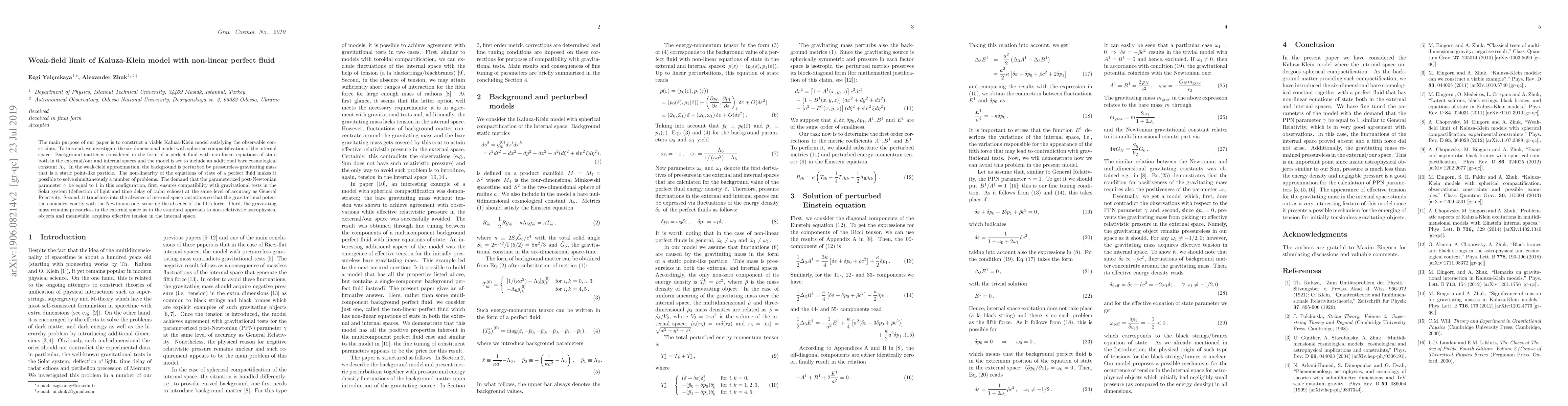 Thumbnail for Weak-field limit of Kaluza-Klein model with non-linear perfect fluid