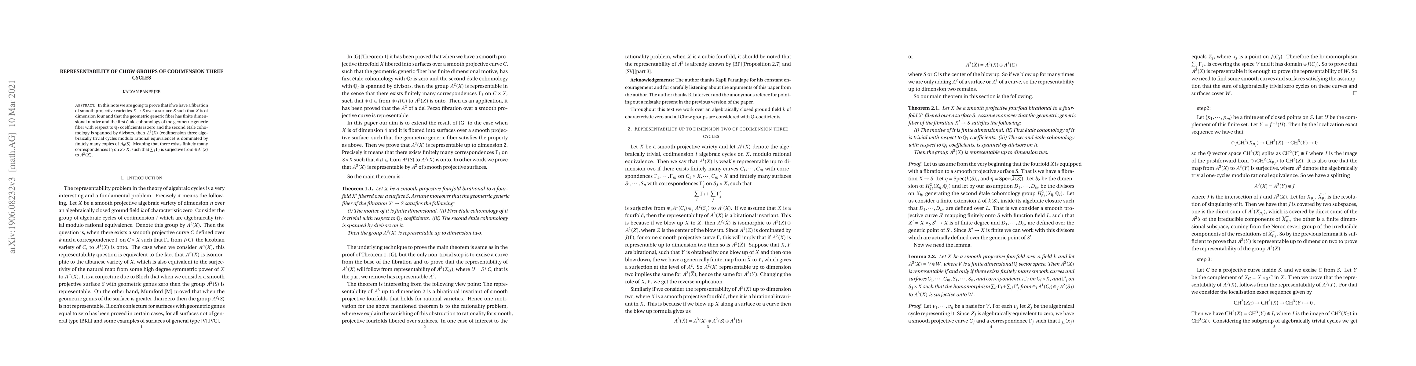Thumbnail for Representability of Chow groups of codimension three cycles
