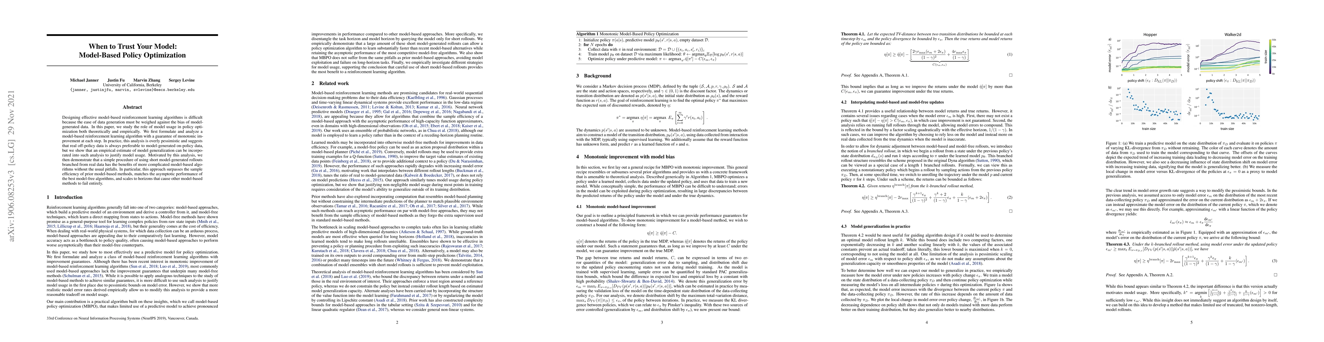 Thumbnail for When to Trust Your Model: Model-Based Policy Optimization