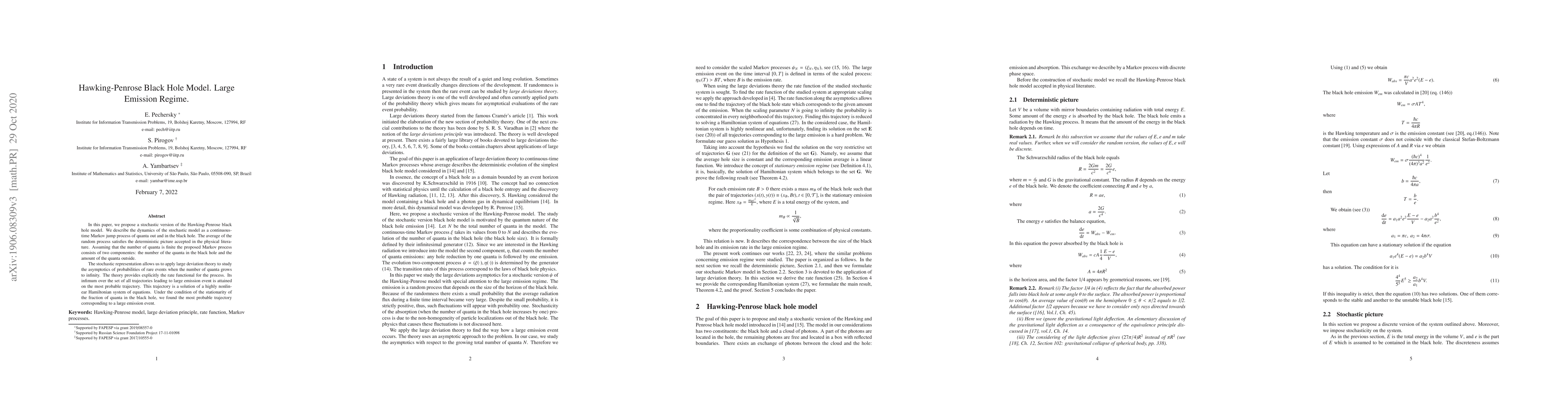 Thumbnail for Hawking-Penrose Black Hole Model. Large Emission Regime