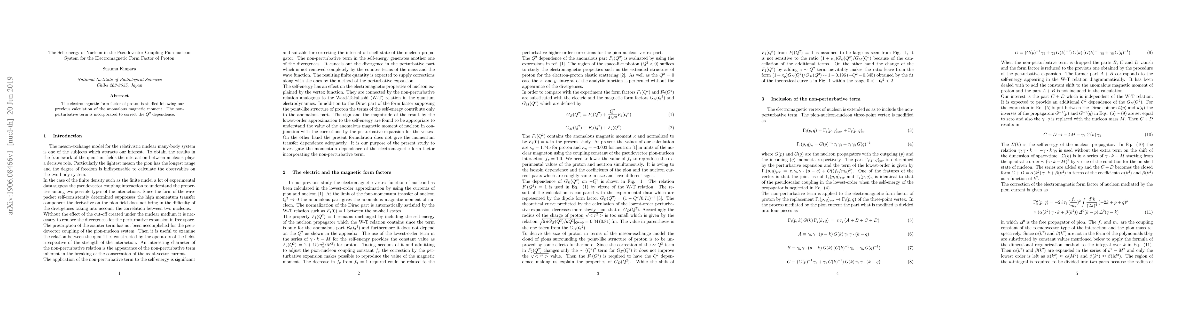 Thumbnail for The Self-energy of Nucleon in the Pseudovector Coupling Pion-nucleon
  System for the Electromagnetic Form Factor of Proton