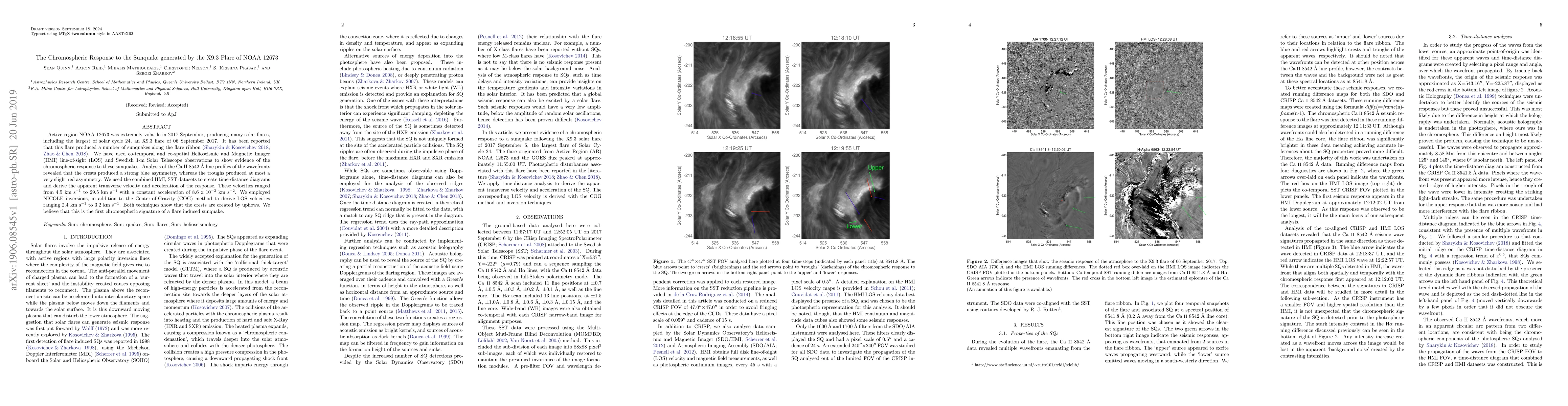 Thumbnail for The Chromospheric Response to the Sunquake generated by the X9.3 Flare
  of NOAA 12673