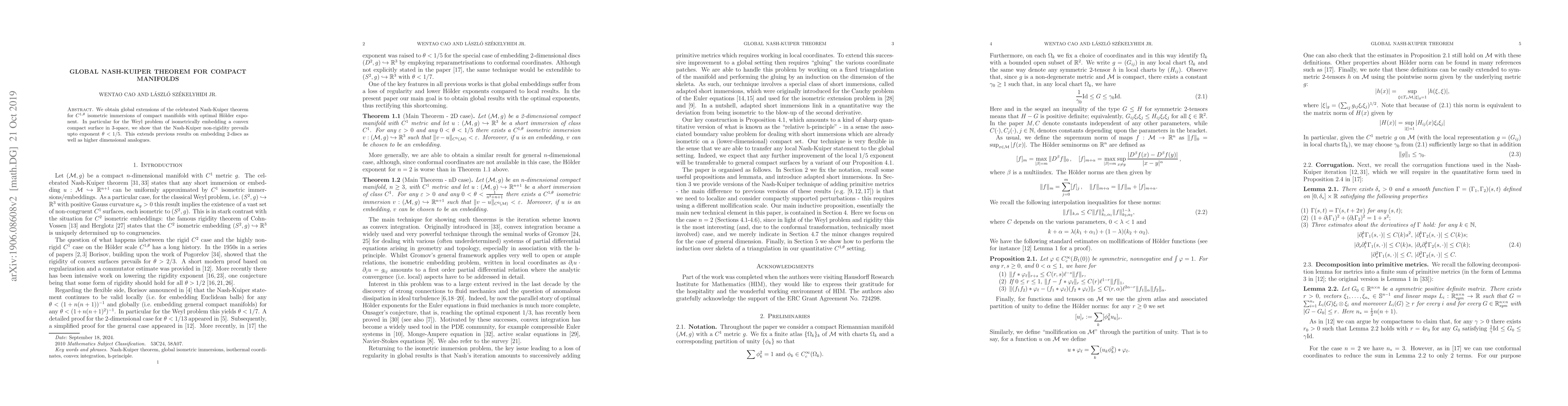 Thumbnail for Global Nash-Kuiper theorem for compact manifolds