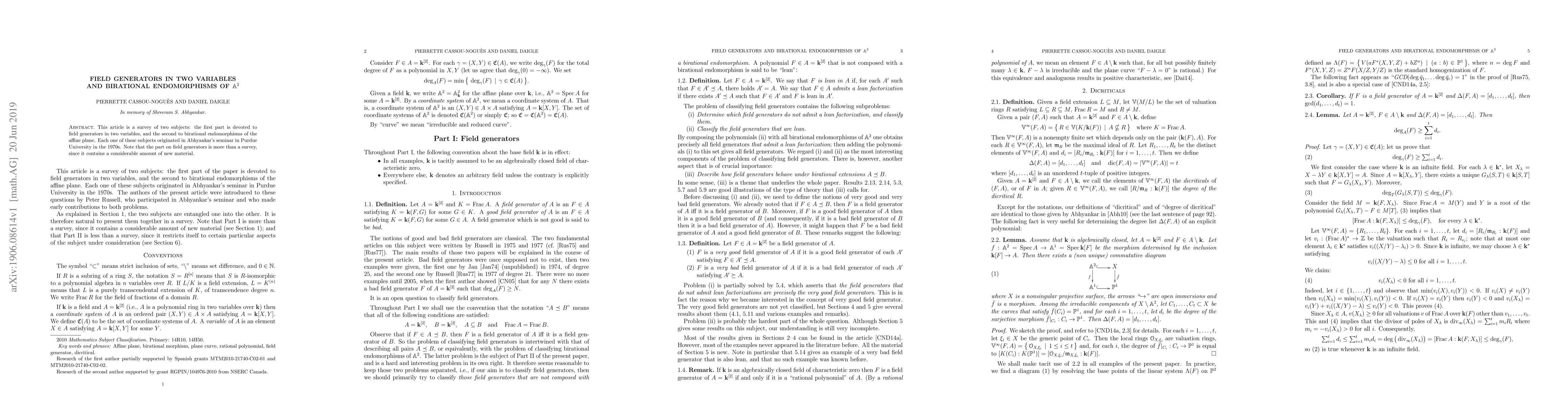 Thumbnail for Field generators in two variables and birational endomorphisms of
  $\mathbb{A}^2$
