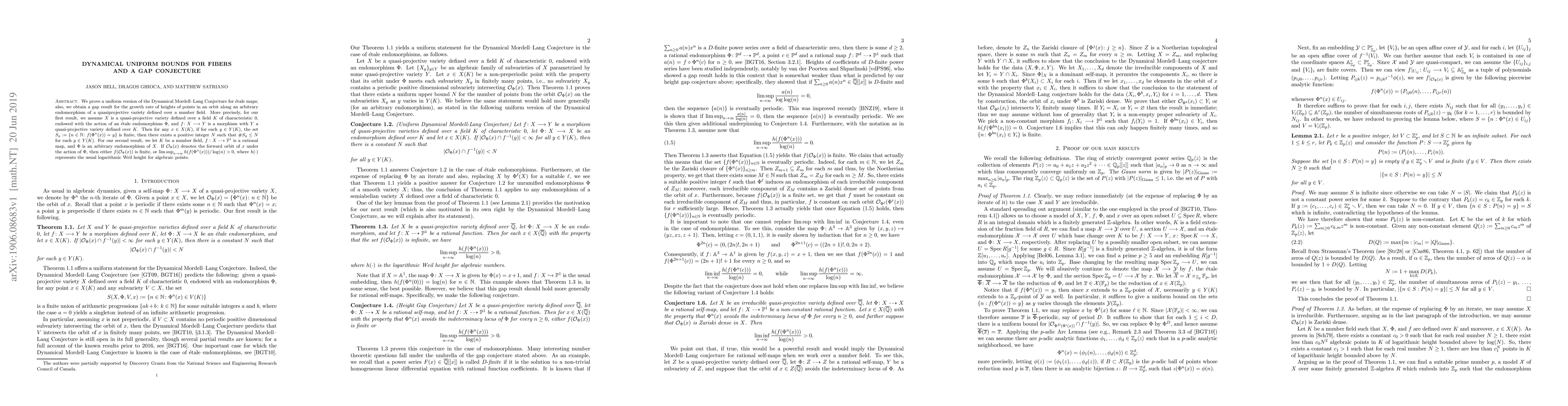 Thumbnail for Dynamical Uniform Bounds for Fibers and a Gap Conjecture