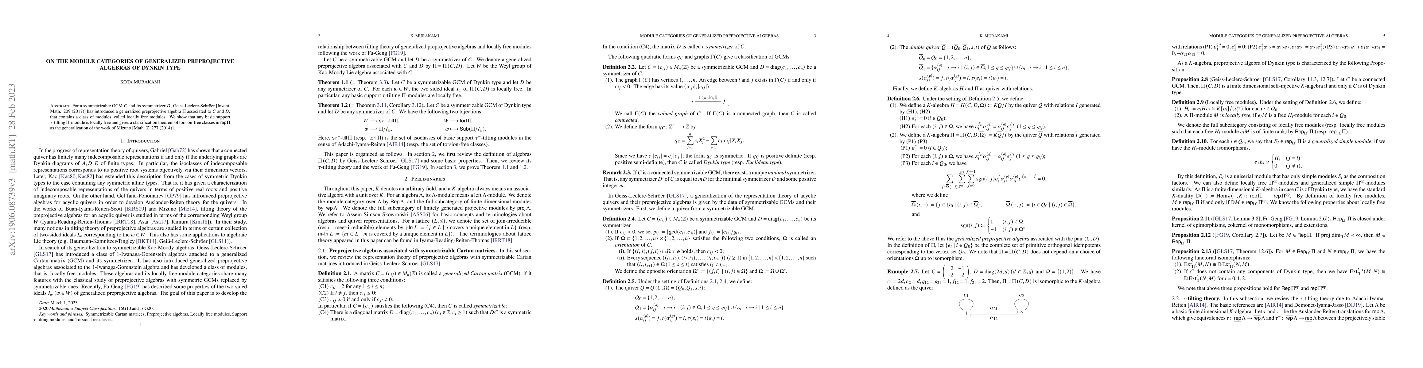 Thumbnail for On the module categories of generalized preprojective algebras of Dynkin
  type
