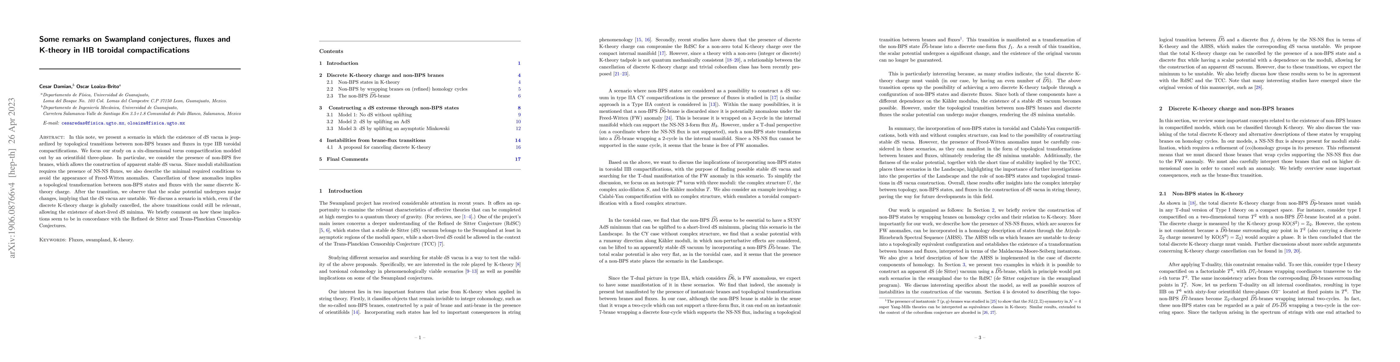 Thumbnail for Some remarks on the dS conjecture, fluxes and K-theory in IIB toroidal
  compactifications