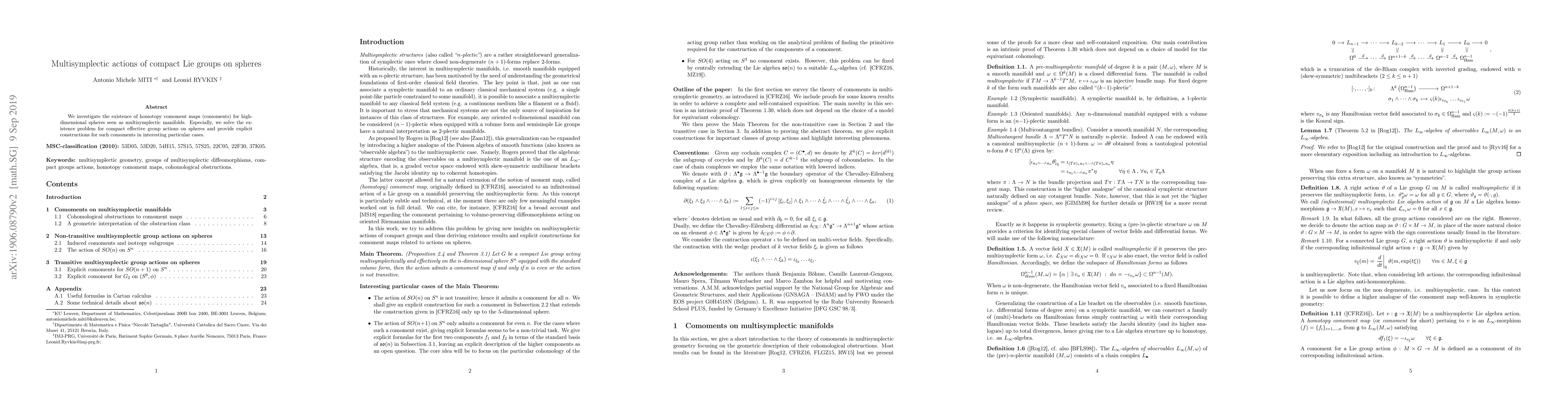 Thumbnail for Multisymplectic actions of compact Lie groups on spheres