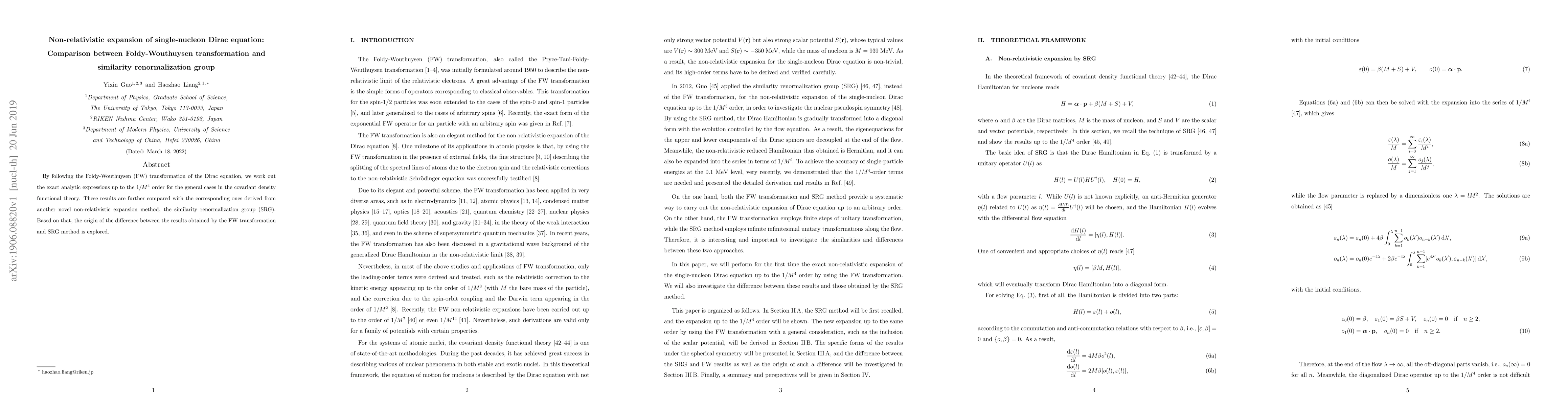 Thumbnail for Non-relativistic expansion of single-nucleon Dirac equation: Comparison
  between Foldy-Wouthuysen transformation and similarity renormalization group