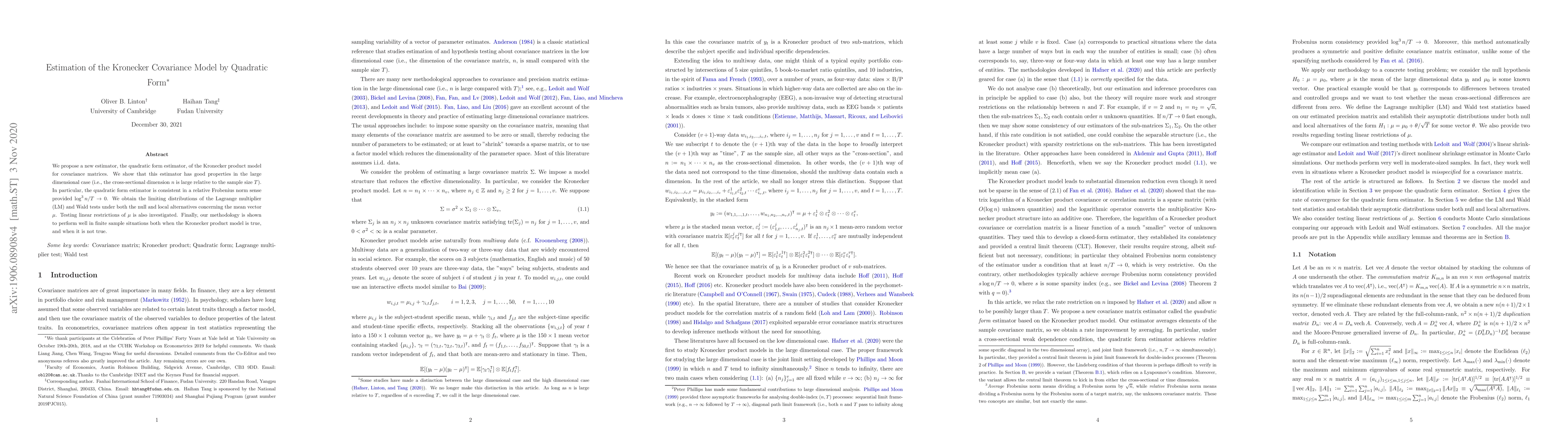Thumbnail for Estimation of the Kronecker Covariance Model by Quadratic Form