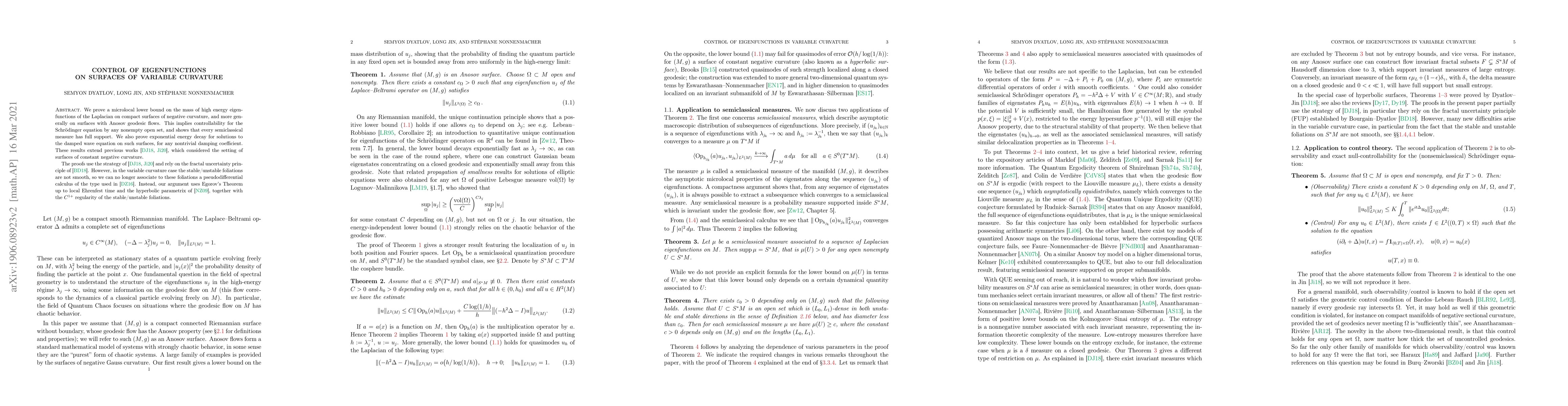 Thumbnail for Control of eigenfunctions on surfaces of variable curvature