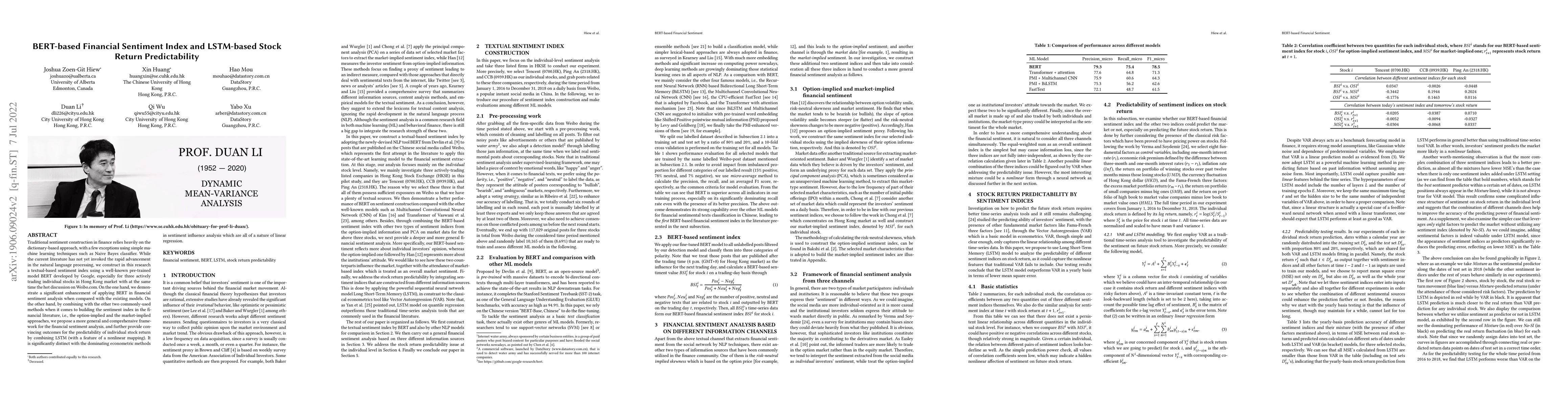 Thumbnail for BERT-based Financial Sentiment Index and LSTM-based Stock Return
  Predictability