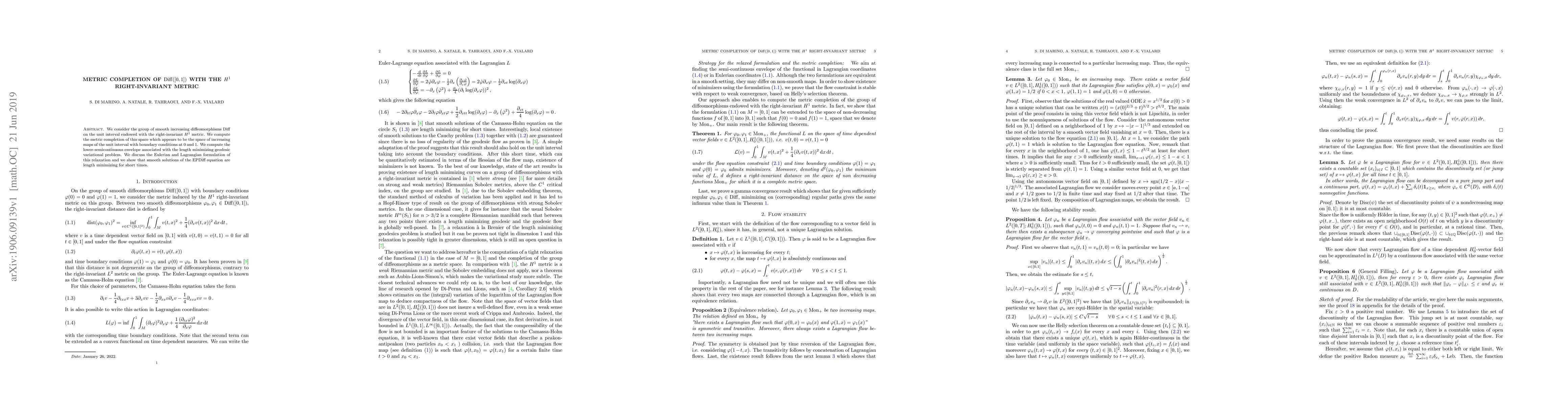 Thumbnail for Metric completion of $Diff([0,1])$ with the $H1$ right-invariant metric