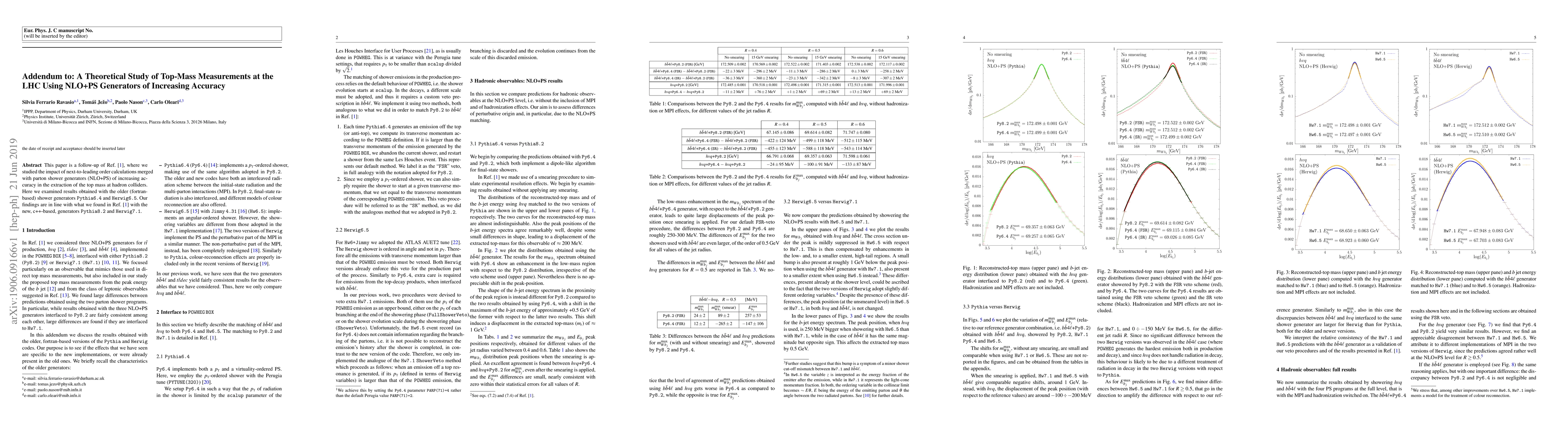 Thumbnail for Addendum to: A Theoretical Study of Top-Mass Measurements at the LHC
  Using NLO+PS Generators of Increasing Accuracy
