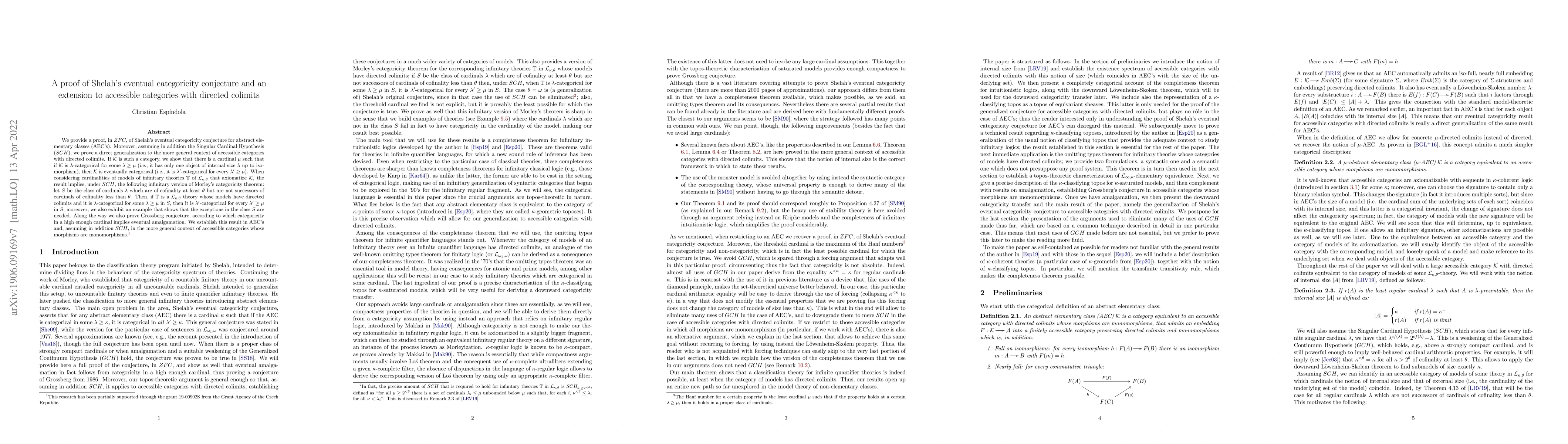 Thumbnail for A proof of Shelah's eventual categoricity conjecture and an extension to
  accessible categories with directed colimits