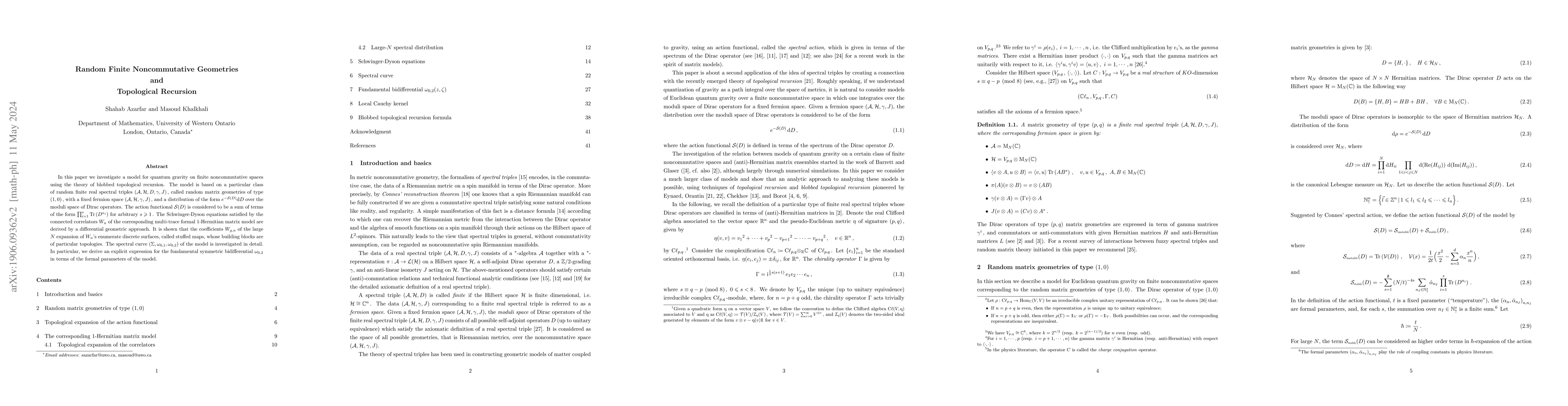Thumbnail for Random Finite Noncommutative Geometries and Topological Recursion