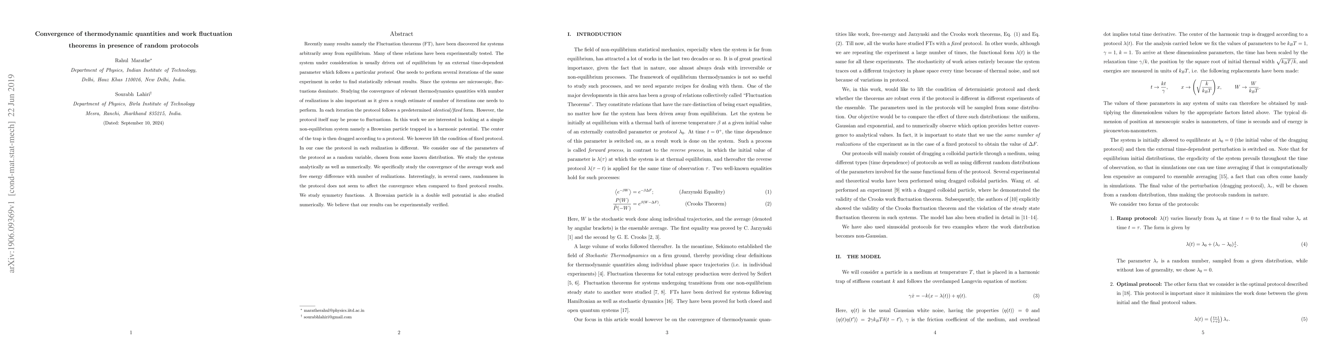 Thumbnail for Convergence of thermodynamic quantities and work fluctuation theorems in
  presence of random protocols
