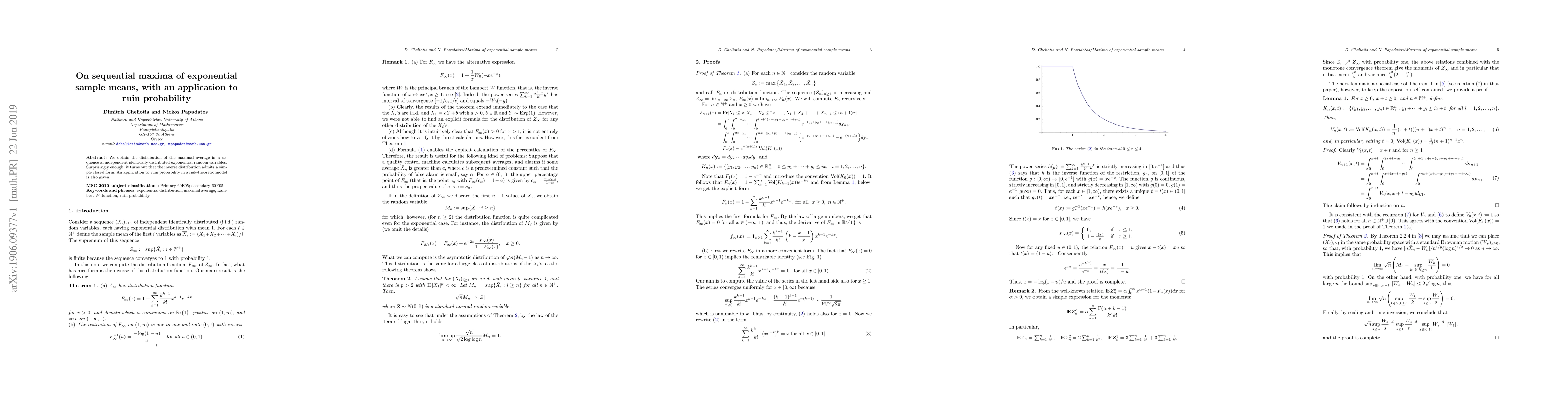 Thumbnail for On sequential maxima of exponential sample means, with an application to
  ruin probability