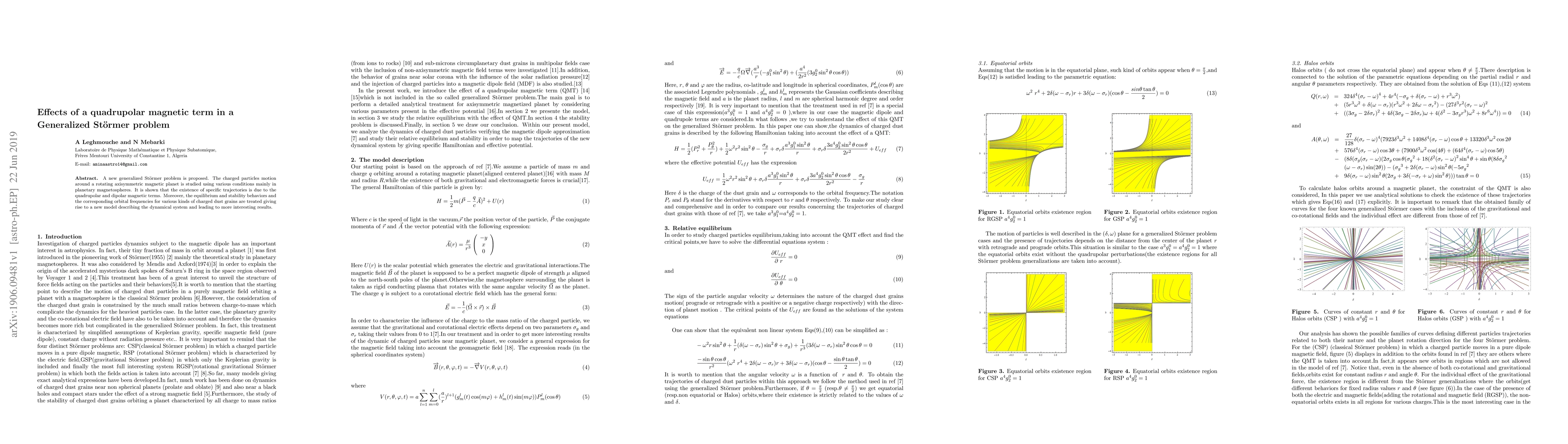 Thumbnail for Effects of a quadrupolar magnetic term in a Generalized St\"ormer
  problem