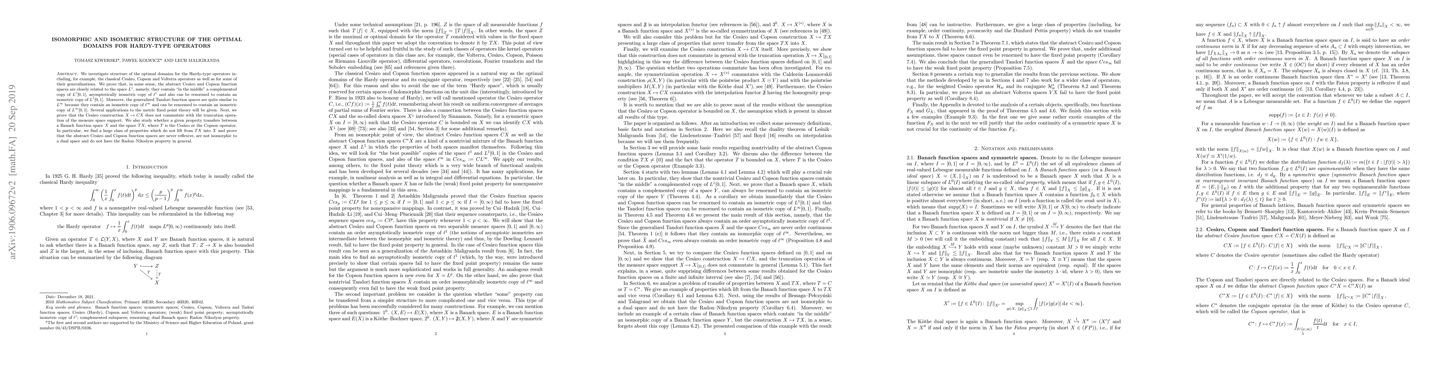 Thumbnail for Isomorphic and isometric structure of the optimal domains for Hardy-type
  operators