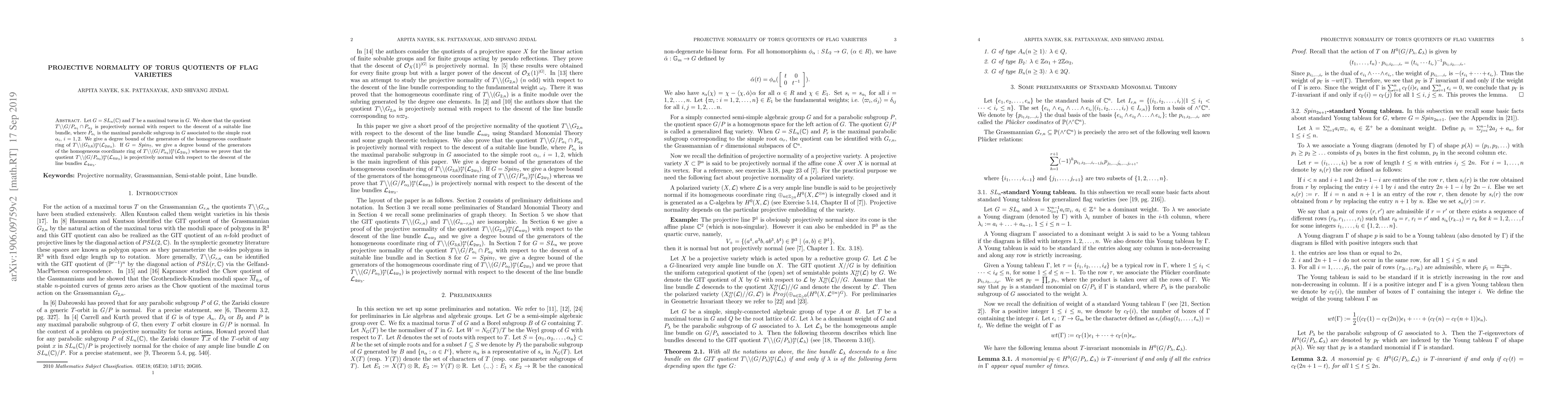 Thumbnail for Projective normality of torus quotients of flag varieties