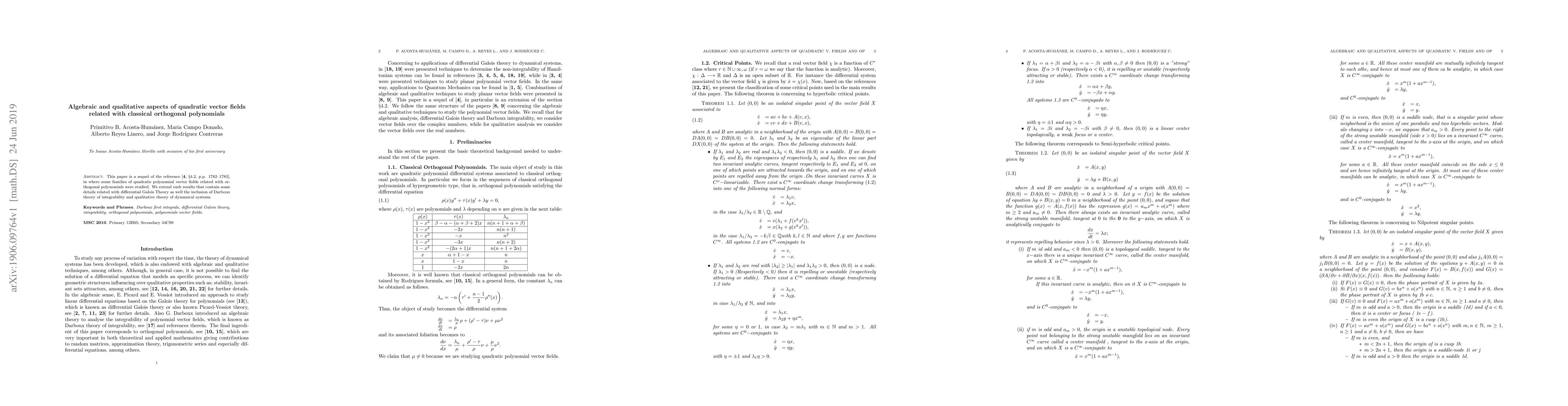 Thumbnail for Algebraic and qualitative aspects of quadratic vector fields related
  with classical orthogonal polynomials