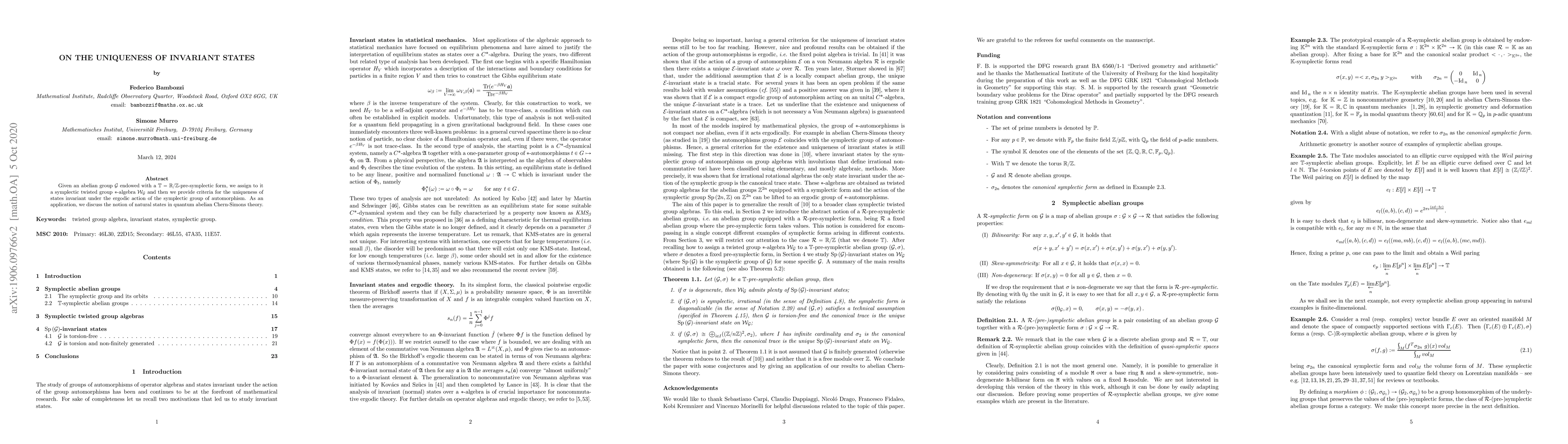 Thumbnail for On the uniqueness of invariant states