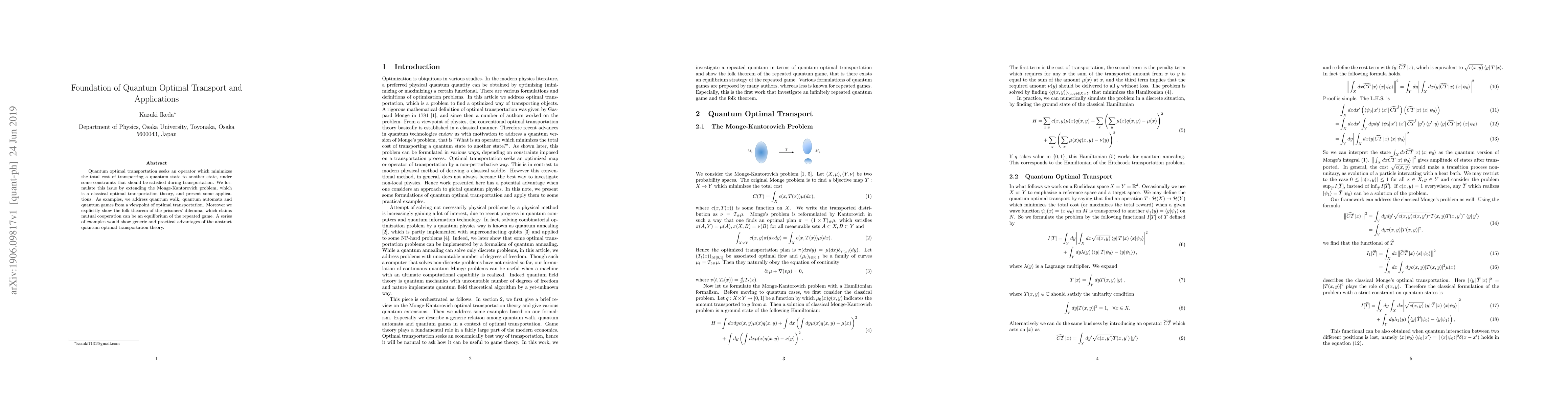 Thumbnail for Foundation of Quantum Optimal Transport and Applications