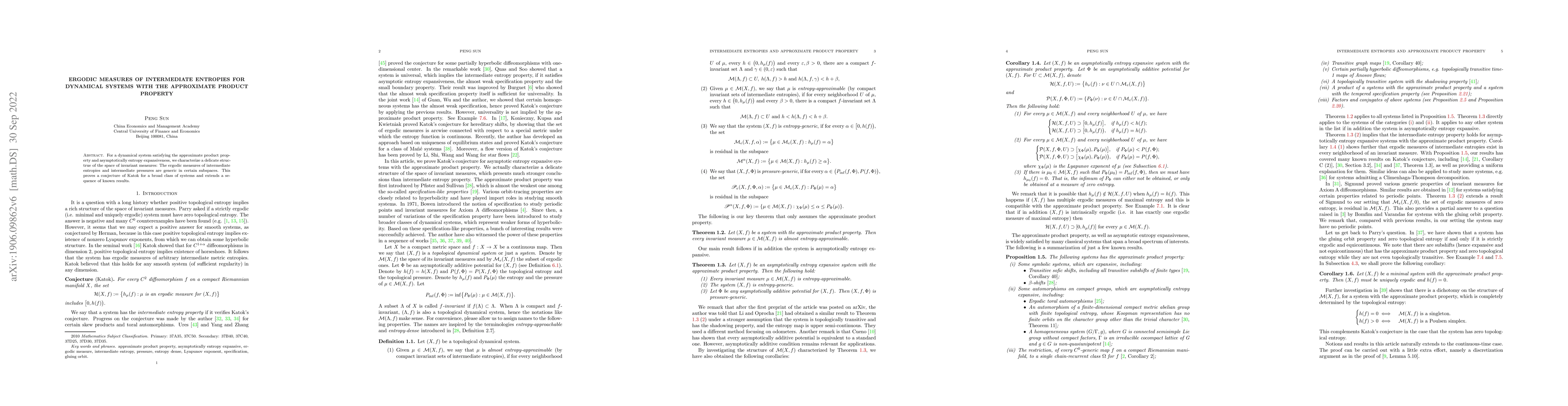 Thumbnail for Ergodic measures of intermediate entropies for dynamical systems with
  the approximate product property