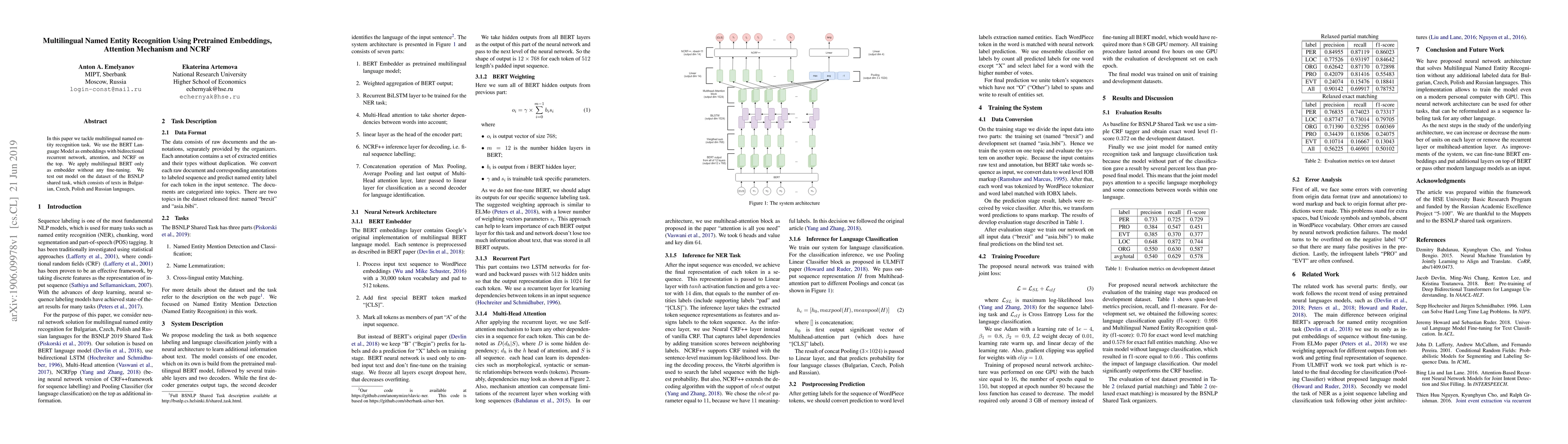 Thumbnail for Multilingual Named Entity Recognition Using Pretrained Embeddings,
  Attention Mechanism and NCRF