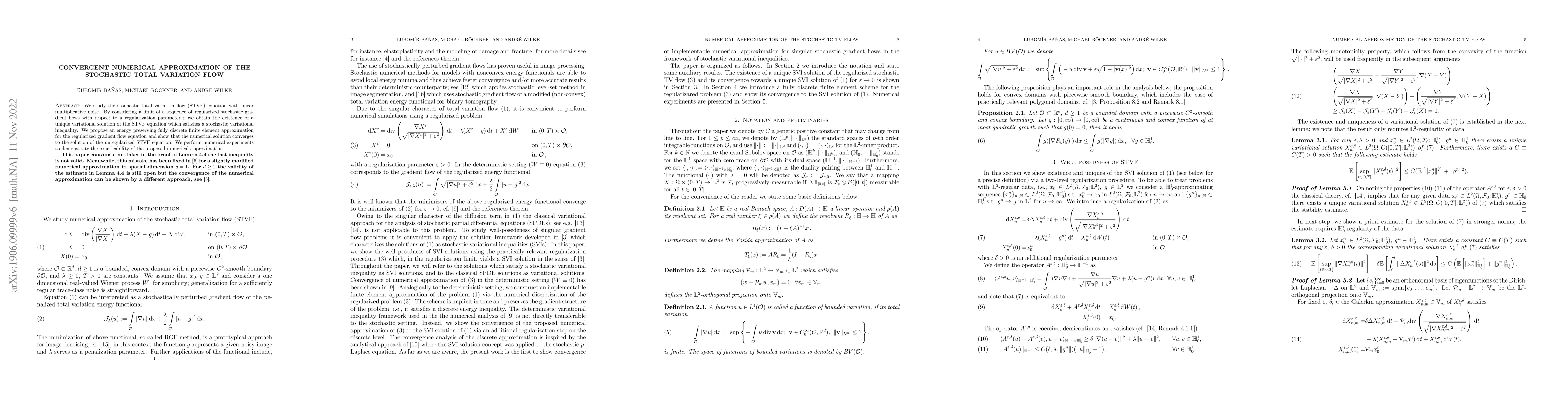 Thumbnail for Convergent numerical approximation of the stochastic total variation
  flow