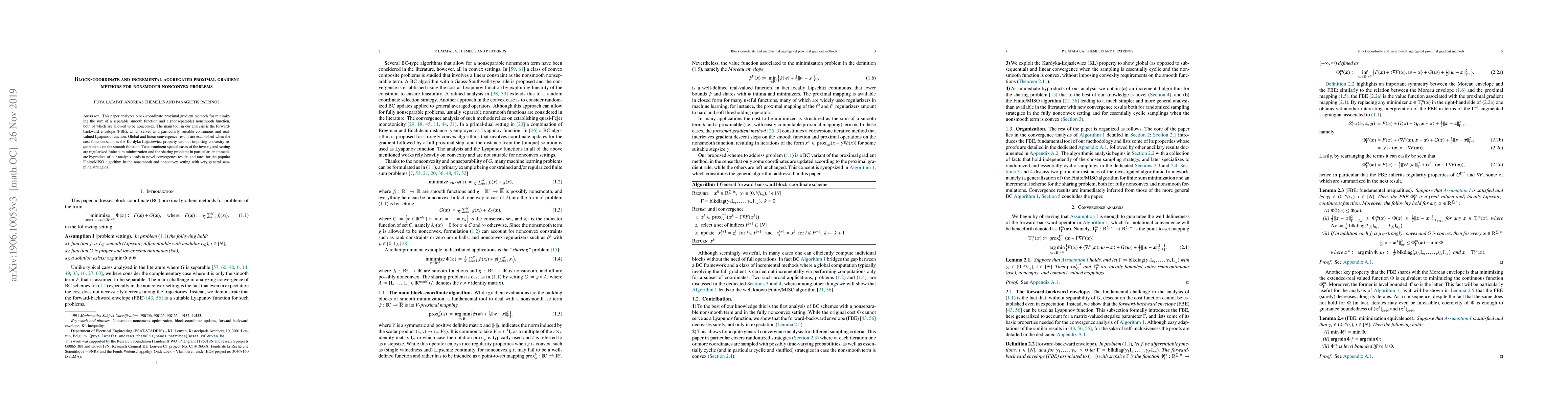 Thumbnail for Block-coordinate and incremental aggregated proximal gradient methods
  for nonsmooth nonconvex problems
