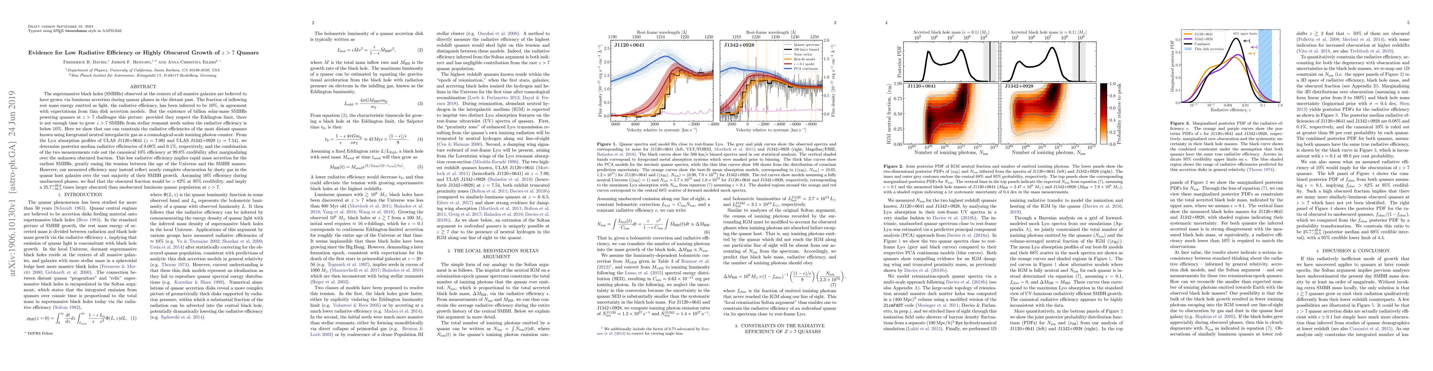 Thumbnail for Evidence for Low Radiative Efficiency or Highly Obscured Growth of $z>7$
  Quasars