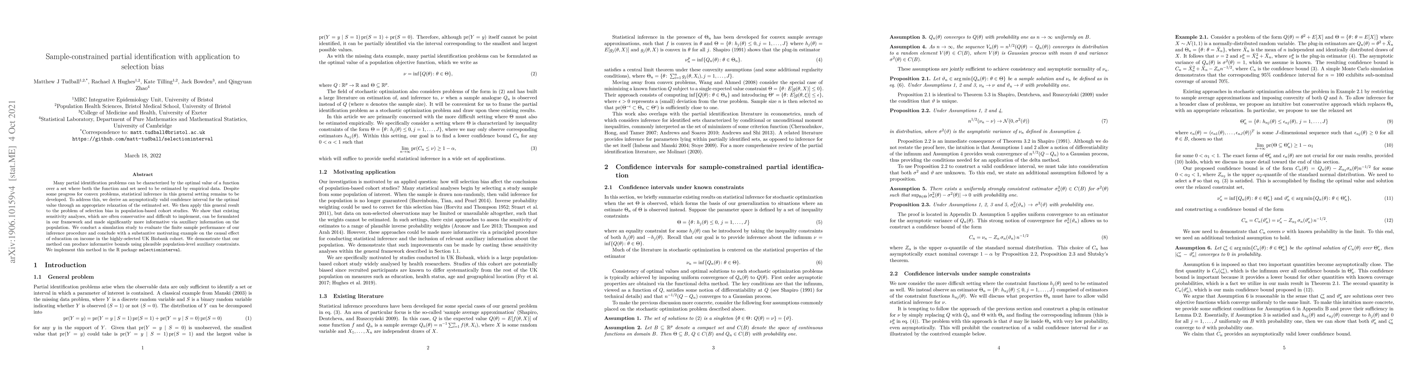 Thumbnail for Sample-constrained partial identification with application to selection
  bias