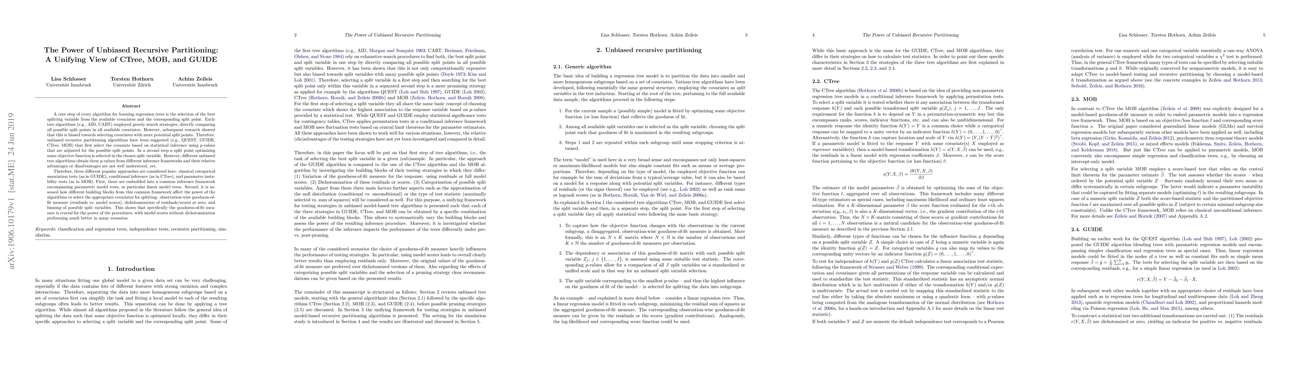 Thumbnail for The Power of Unbiased Recursive Partitioning: A Unifying View of CTree,
  MOB, and GUIDE