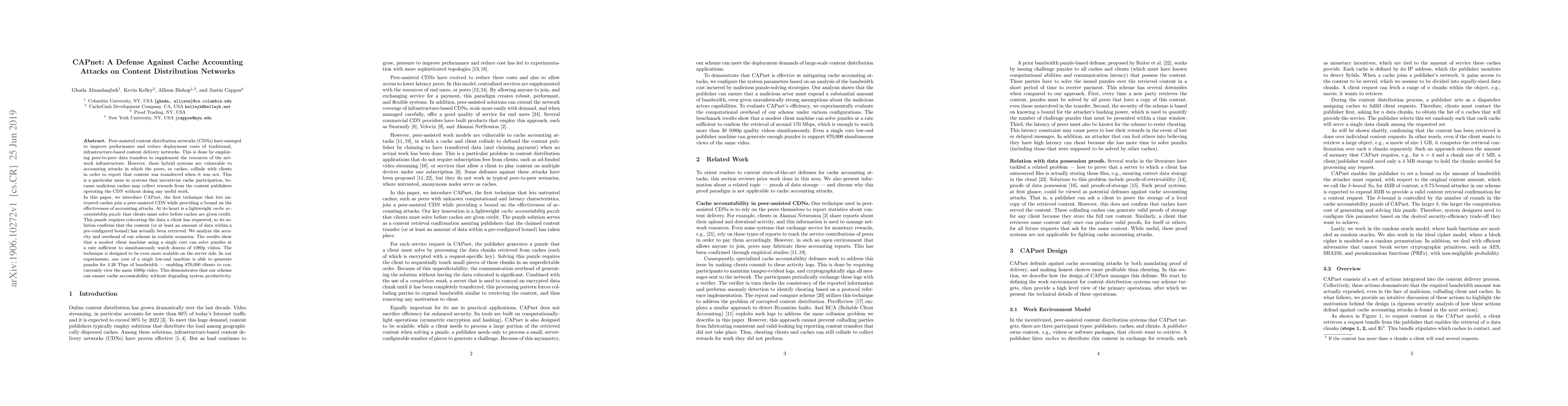 Thumbnail for CAPnet: A Defense Against Cache Accounting Attacks on Content
  Distribution Networks